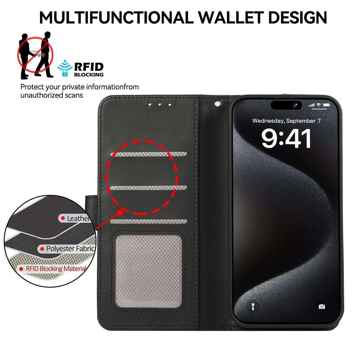 For Xiaomi 17 Pro Max ABEEL Delicate Texture Splicing RFID Leather Phone Case(Black)