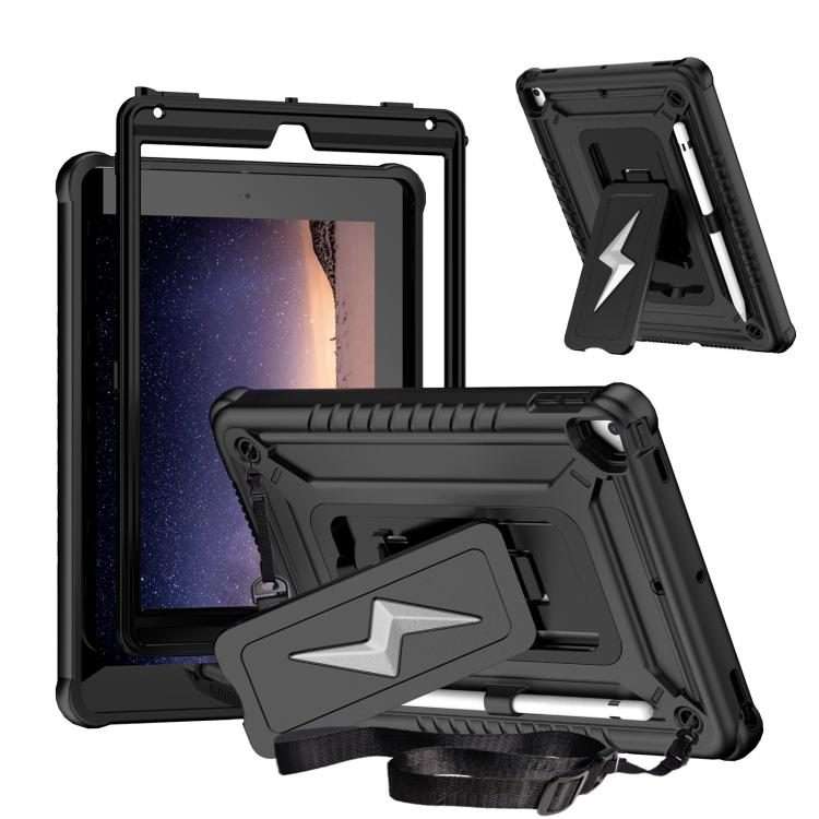 For iPad 9.7 2018 / Air / Air 2 Armor Bolt Shape Holder Silicone Hybrid PC Tablet Case(Black)