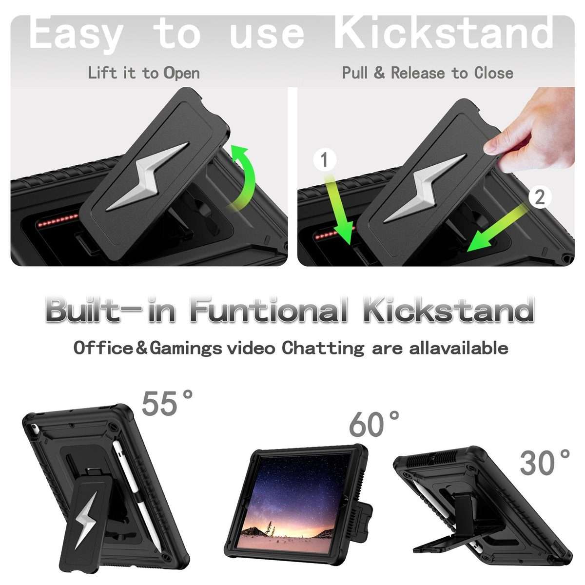 For iPad 9.7 2018 / Air / Air 2 Armor Bolt Shape Holder Silicone Hybrid PC Tablet Case(Black)