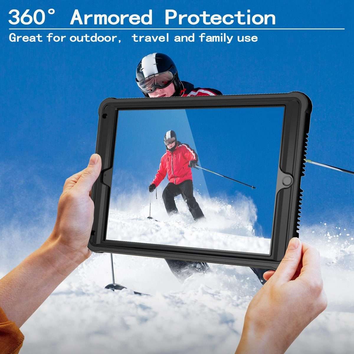 For iPad 9.7 2018 / Air / Air 2 Armor Bolt Shape Holder Silicone Hybrid PC Tablet Case(Black)
