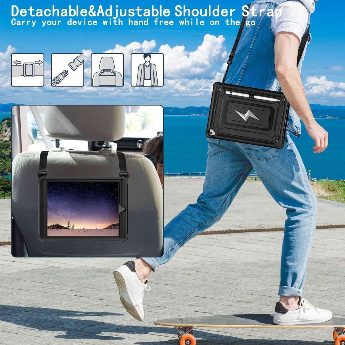 For iPad 9.7 2018 / Air / Air 2 Armor Bolt Shape Holder Silicone Hybrid PC Tablet Case(Black)