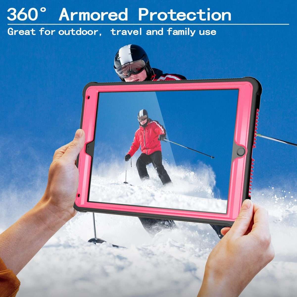 For iPad 9.7 2018 / Air / Air 2 Armor Bolt Shape Holder Silicone Hybrid PC Ta ... (Black Rose Red)