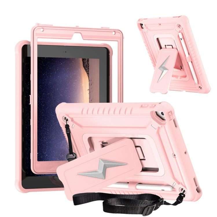 For iPad 9.7 2018 / Air / Air 2 Armor Bolt Shape Holder Silicone Hybrid PC Tablet Case(Rose Gold)