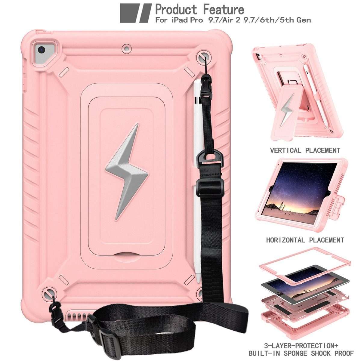 For iPad 9.7 2018 / Air / Air 2 Armor Bolt Shape Holder Silicone Hybrid PC Tablet Case(Rose Gold)
