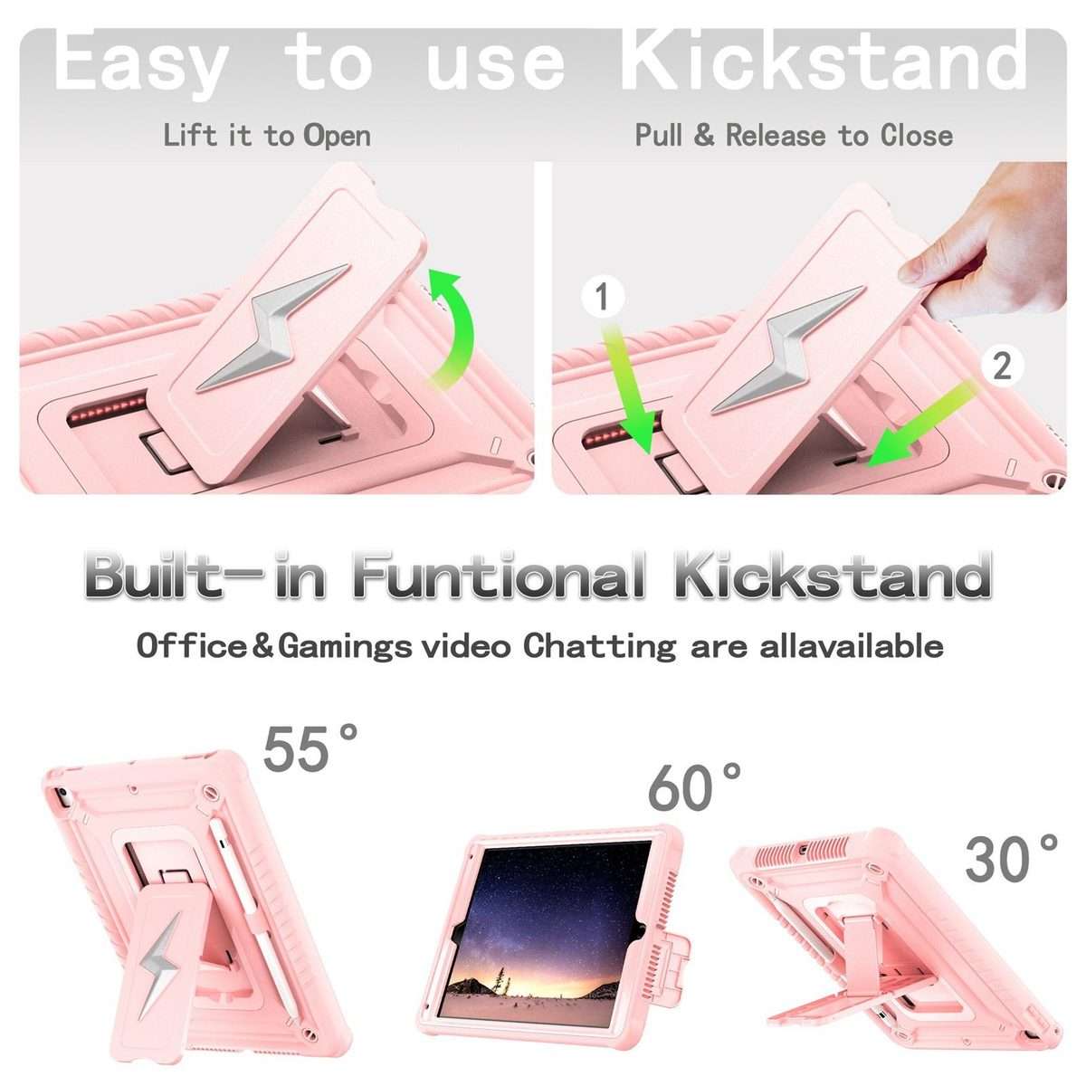 For iPad 9.7 2018 / Air / Air 2 Armor Bolt Shape Holder Silicone Hybrid PC Tablet Case(Rose Gold)