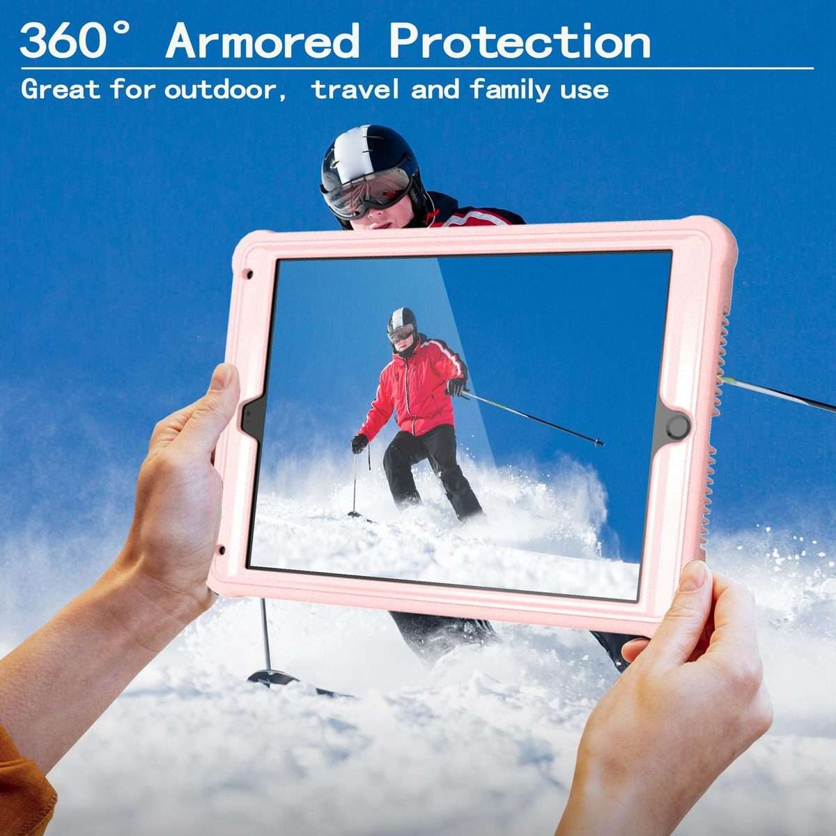 For iPad 9.7 2018 / Air / Air 2 Armor Bolt Shape Holder Silicone Hybrid PC Tablet Case(Rose Gold)