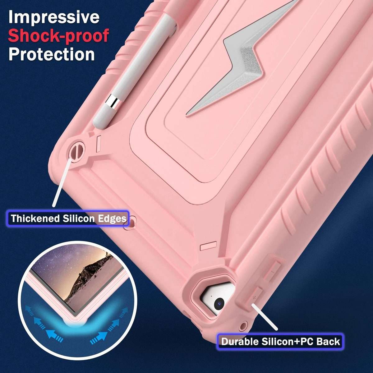 For iPad 9.7 2018 / Air / Air 2 Armor Bolt Shape Holder Silicone Hybrid PC Tablet Case(Rose Gold)