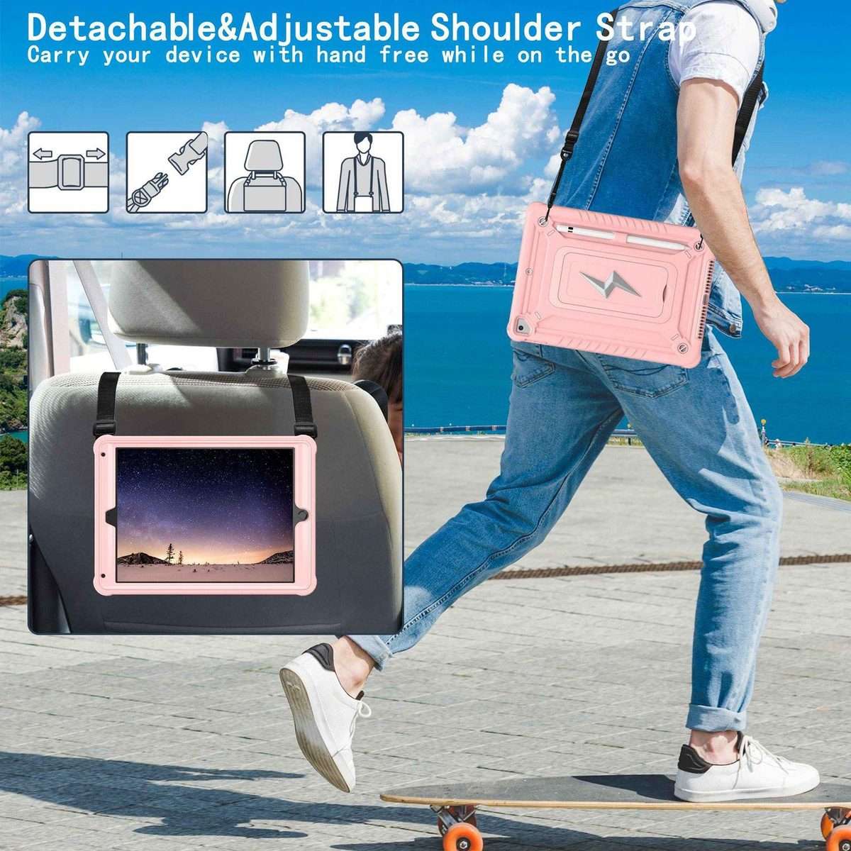 For iPad 9.7 2018 / Air / Air 2 Armor Bolt Shape Holder Silicone Hybrid PC Tablet Case(Rose Gold)