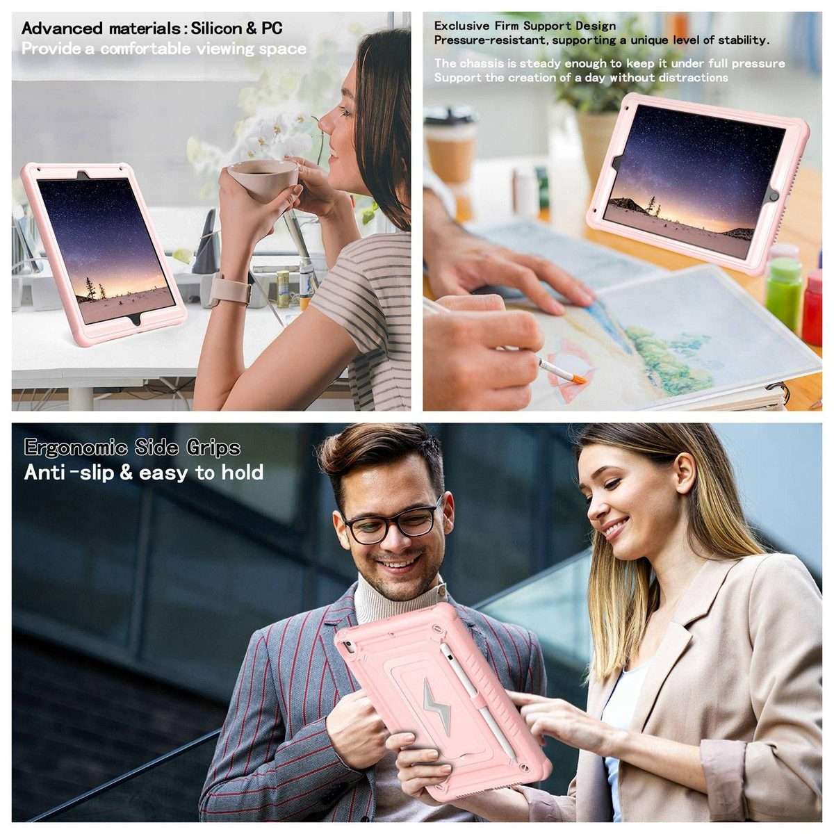 For iPad 9.7 2018 / Air / Air 2 Armor Bolt Shape Holder Silicone Hybrid PC Tablet Case(Rose Gold)