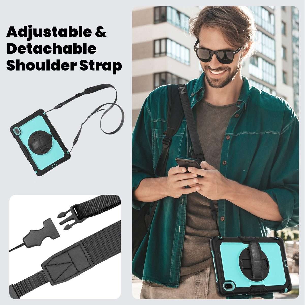 For Huawei MatePad SE 11 2024 Silicone Hybrid PC Tablet Case with Shoulder Strap(Light Blue PC)