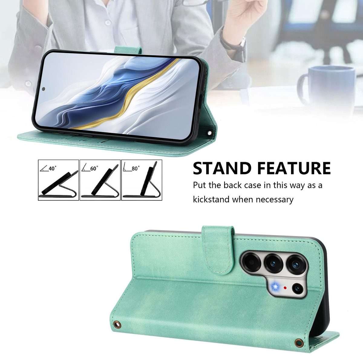 For Tecno Camon 50 Pro 4G Line Splicing Buckle Retro Leather Phone Case(Mint)