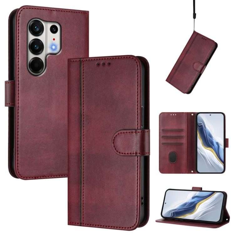For Tecno Camon 50 Pro 4G Line Splicing Buckle Retro Leather Phone Case(Wine Red)