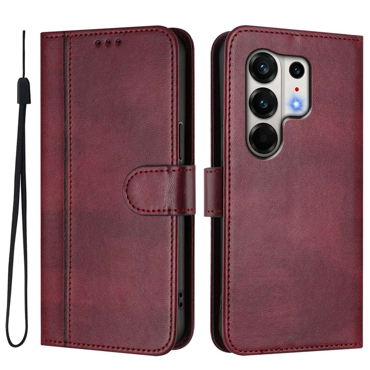 For Tecno Camon 50 Pro 4G Line Splicing Buckle Retro Leather Phone Case(Wine Red)