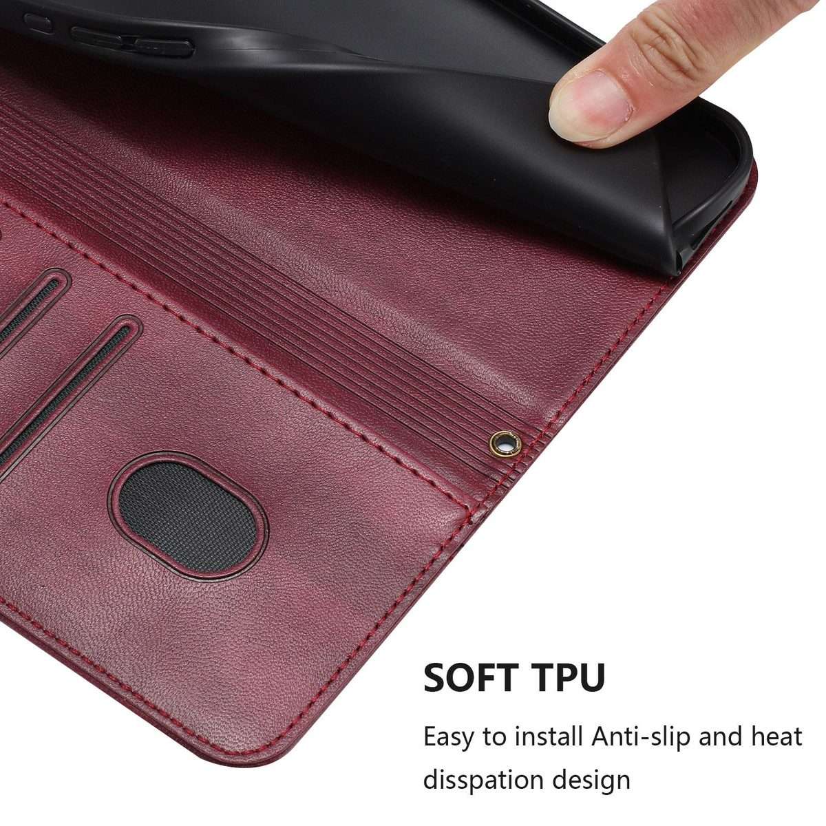For Tecno Camon 50 Pro 4G Line Splicing Buckle Retro Leather Phone Case(Wine Red)