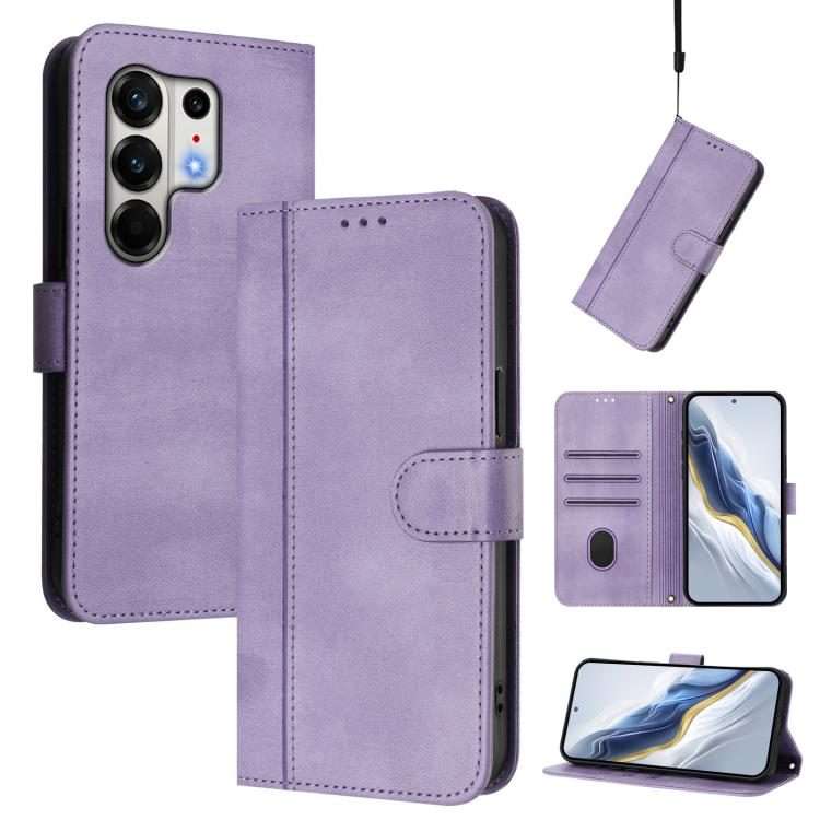 For Tecno Camon 50 Pro 4G Line Splicing Buckle Retro Leather Phone Case(Purple)