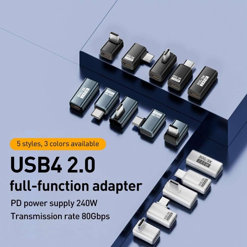 240W 80Gbps USB4 2.0 Type-C Full Function Adapter, Model:Side Bend(Black)