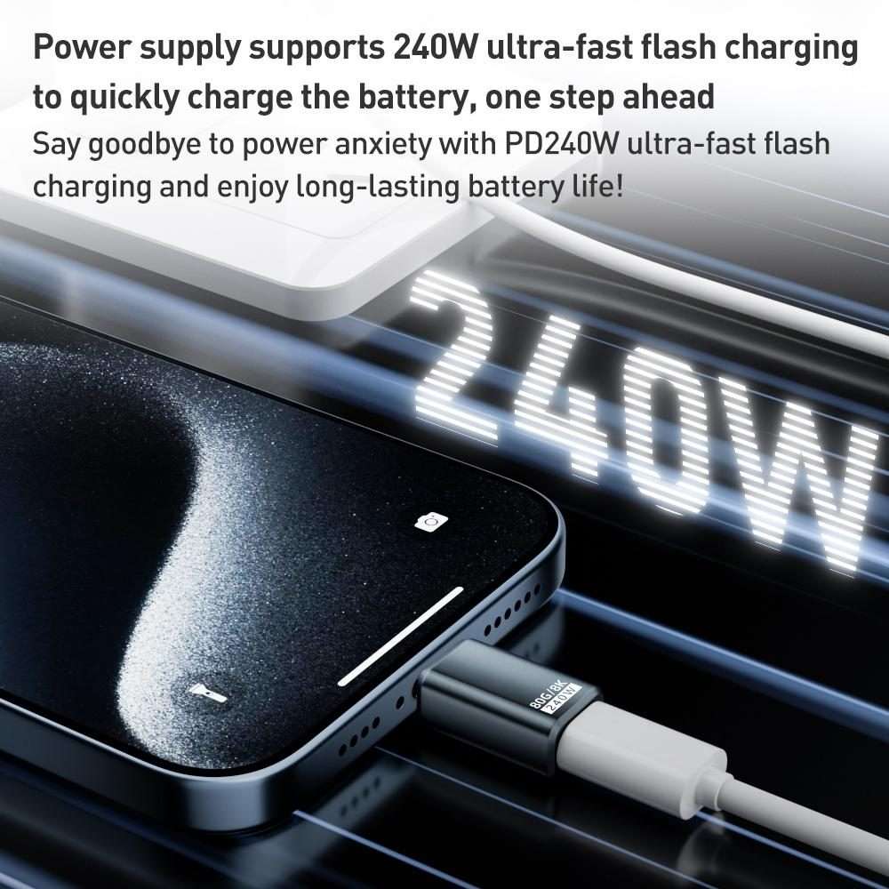 240W 80Gbps USB4 2.0 Type-C Full Function Adapter, Model:Side Bend(Black)