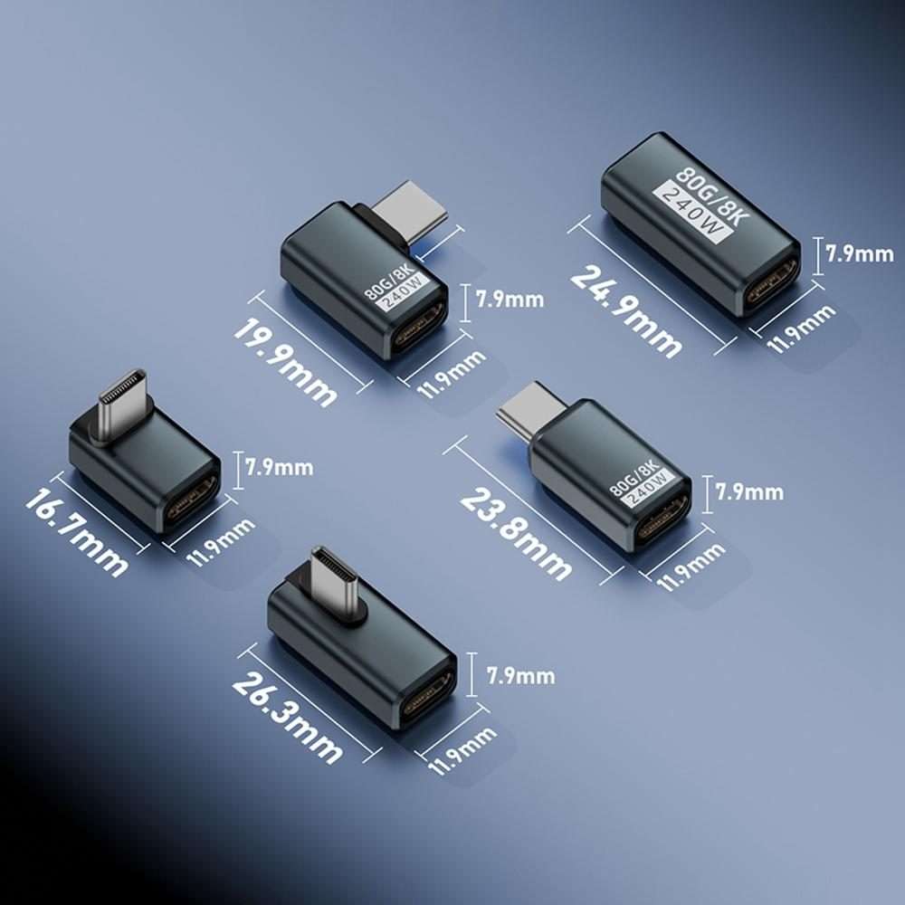 240W 80Gbps USB4 2.0 Type-C Full Function Adapter, Model:Side Bend(Black)