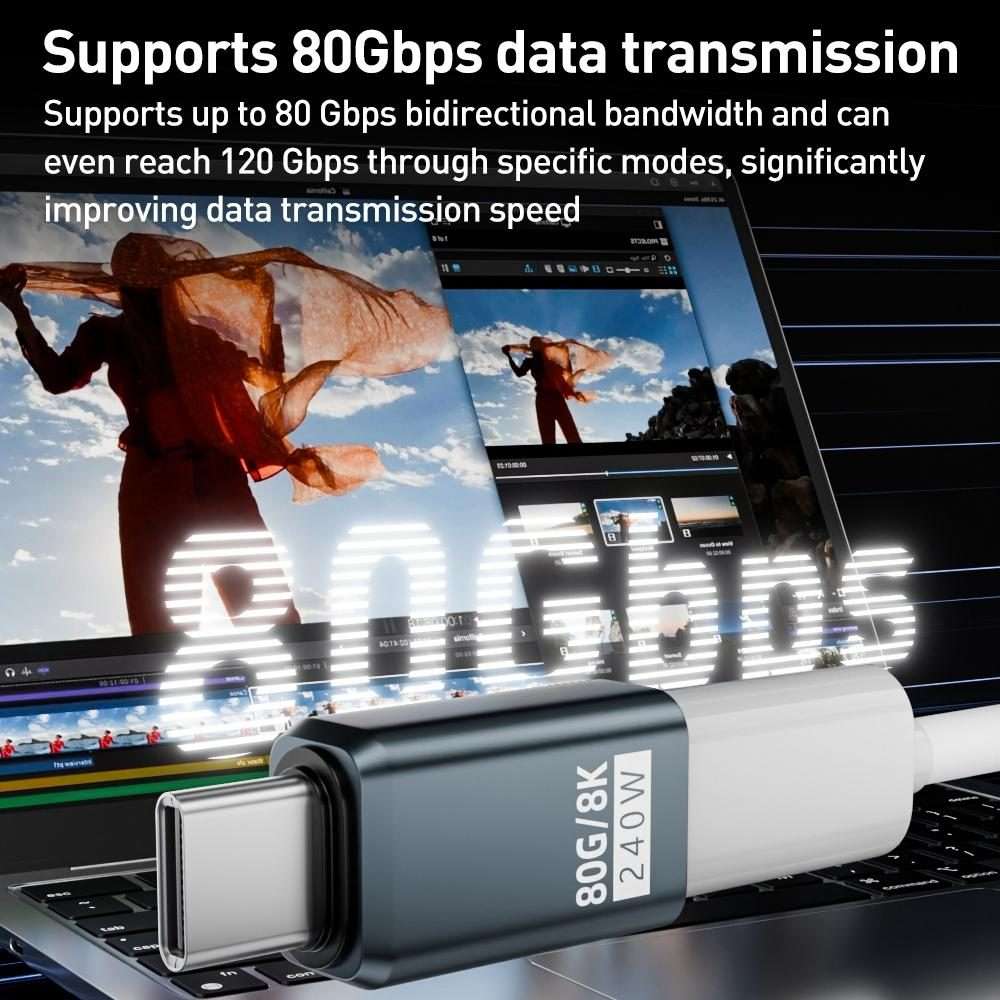 240W 80Gbps USB4 2.0 Type-C Full Function Adapter, Model:Side Bend(Gray)