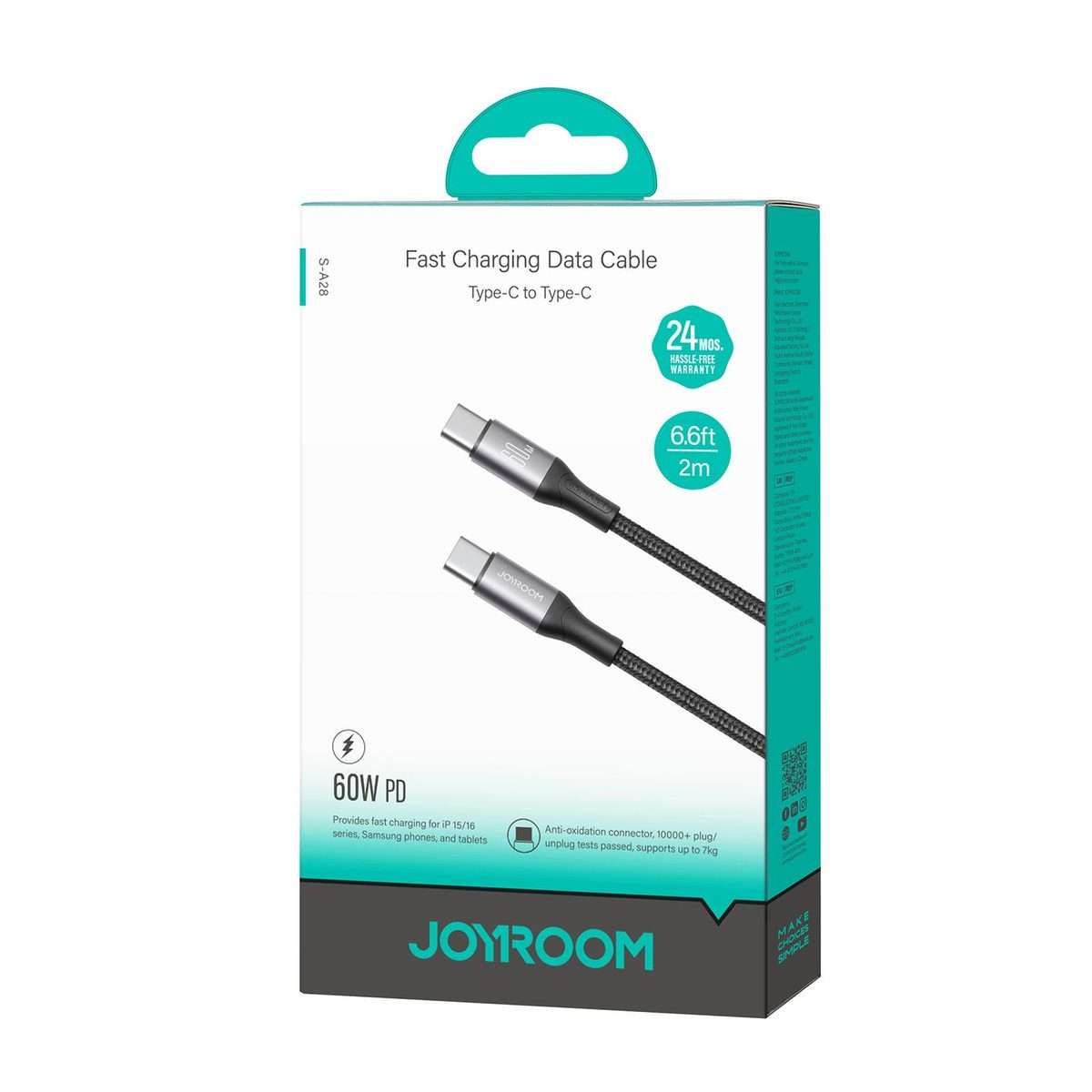 JOYROOM S-A28 Flash Series 60W 480Mbps Fast Charging Data Cable, Type-C to Type-C Cabl ... (Black)