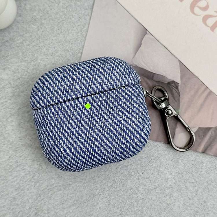 For AirPods Pro 2 Diagonal Striped Leather Bluetooth Earphone Protective Case(Blue)