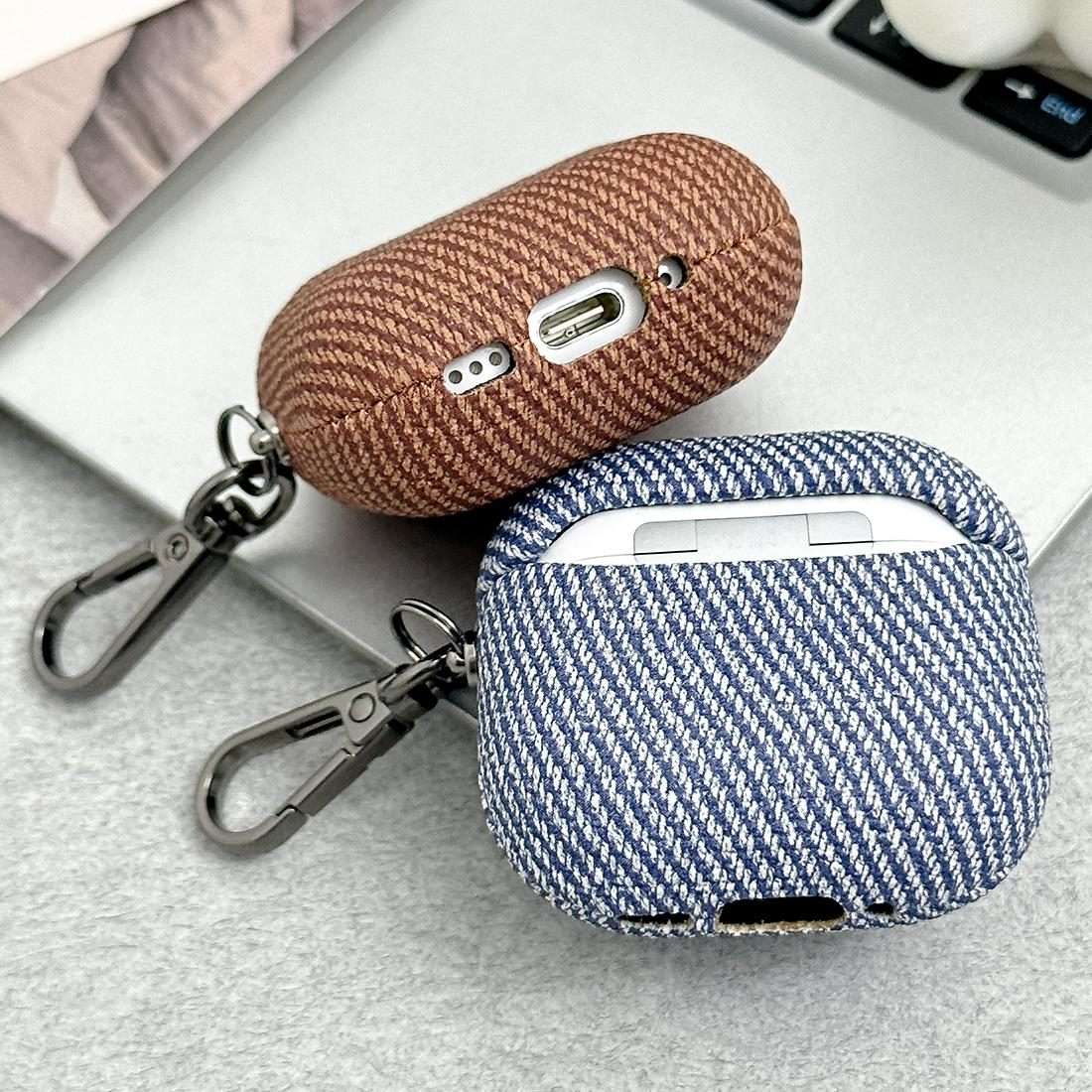 For AirPods Pro 2 Diagonal Striped Leather Bluetooth Earphone Protective Case(Blue)