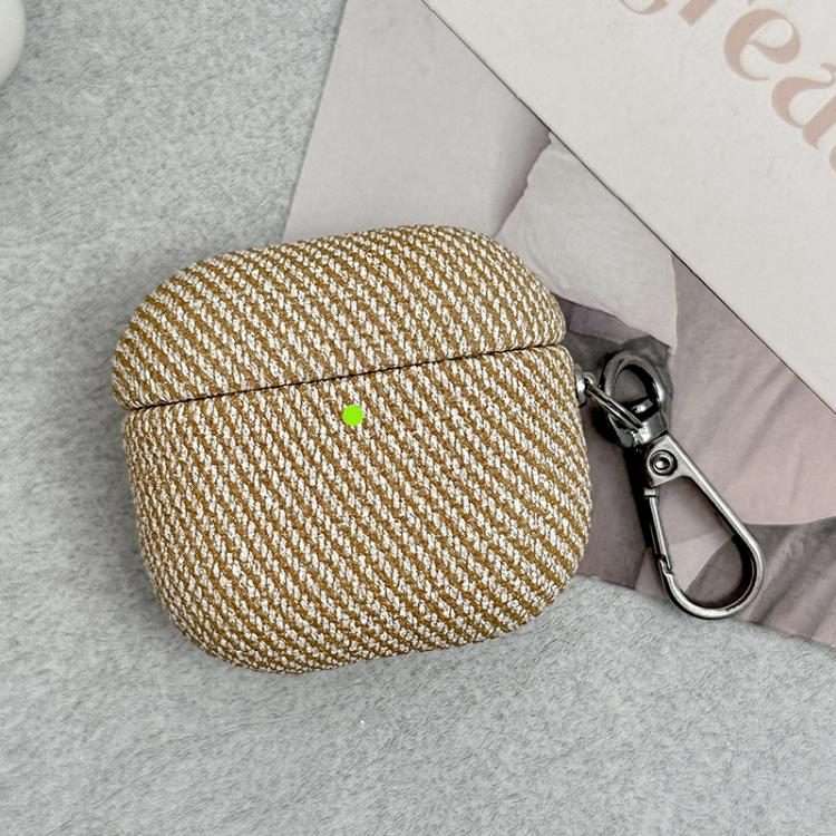 For AirPods Pro 2 Diagonal Striped Leather Bluetooth Earphone Protective Case(Apricot)
