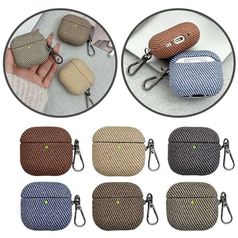 For AirPods Pro Diagonal Striped Leather Bluetooth Earphone Protective Case(Blue)