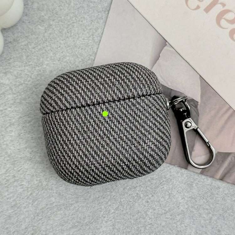 For AirPods Pro Diagonal Striped Leather Bluetooth Earphone Protective Case(Black)