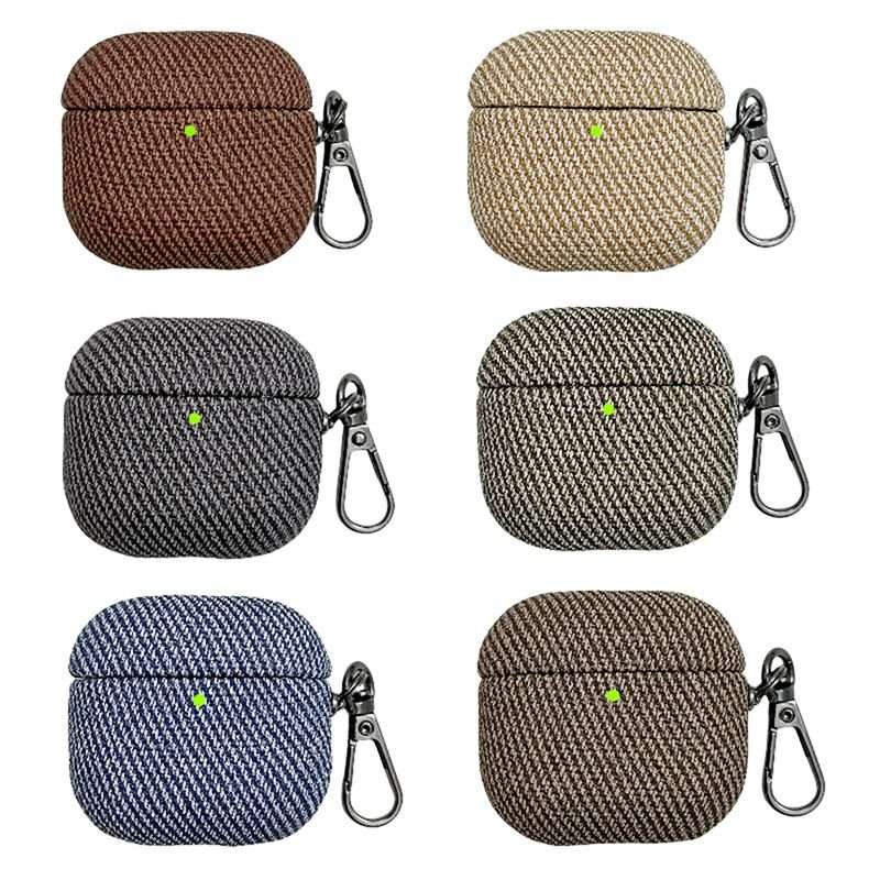 For AirPods Pro Diagonal Striped Leather Bluetooth Earphone Protective Case(Black)