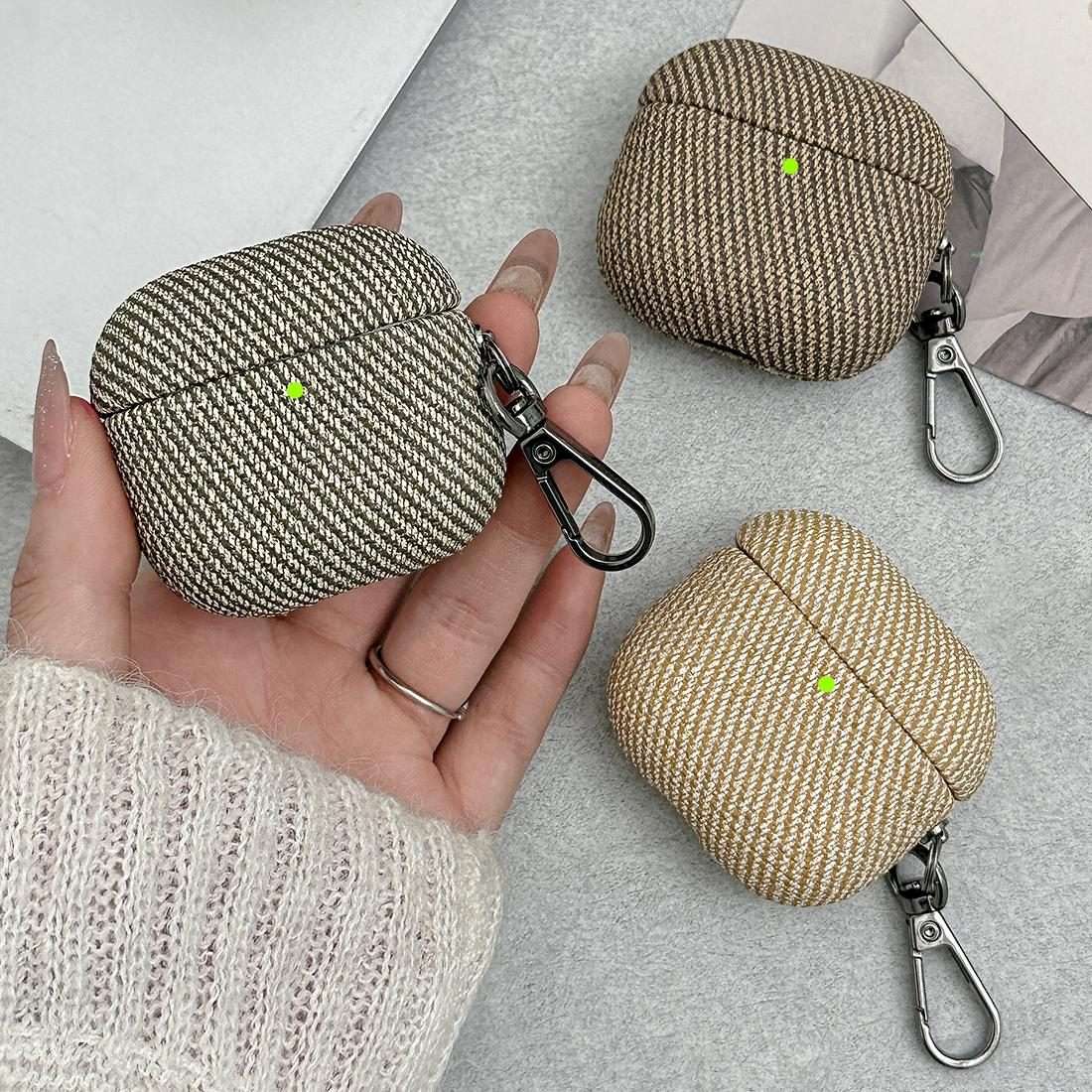 For AirPods Pro Diagonal Striped Leather Bluetooth Earphone Protective Case(Black)