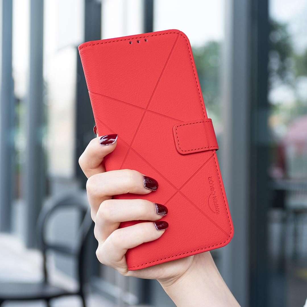 For iPhone 16e / 17e Geometric Pattern RFID Leather Phone Case(Red)