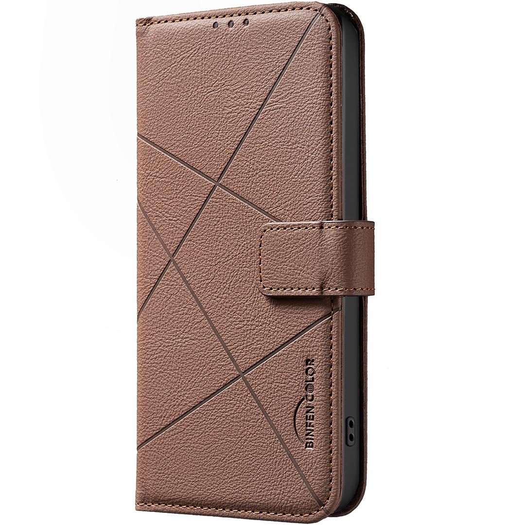 For iPhone 17 Pro Max Geometric Pattern RFID Leather Phone Case(Brown)