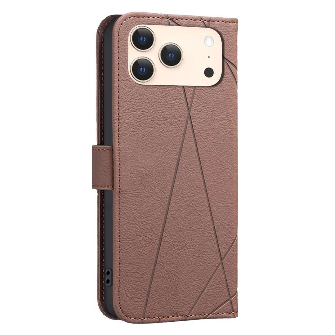 For iPhone 17 Pro Max Geometric Pattern RFID Leather Phone Case(Brown)