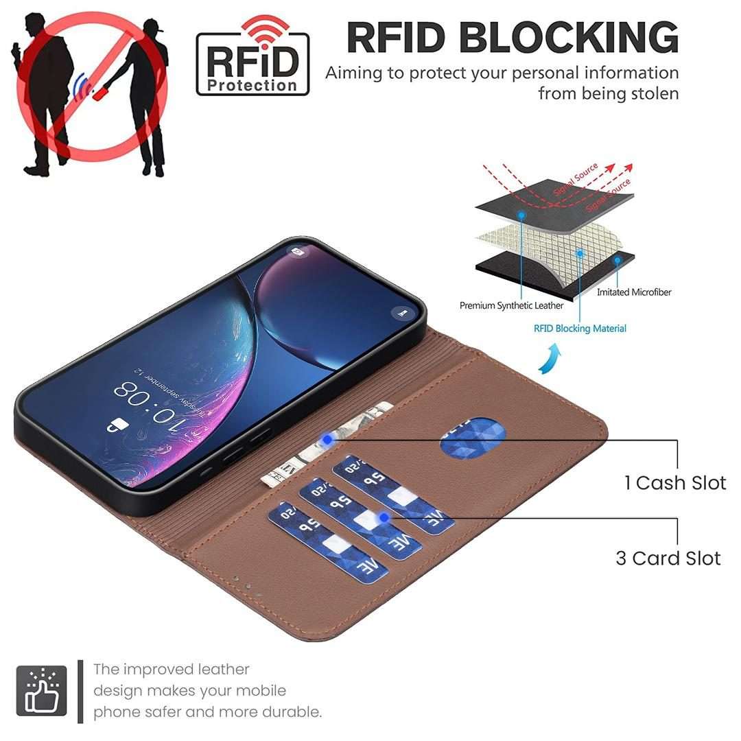 For iPhone 17 Pro Max Geometric Pattern RFID Leather Phone Case(Brown)