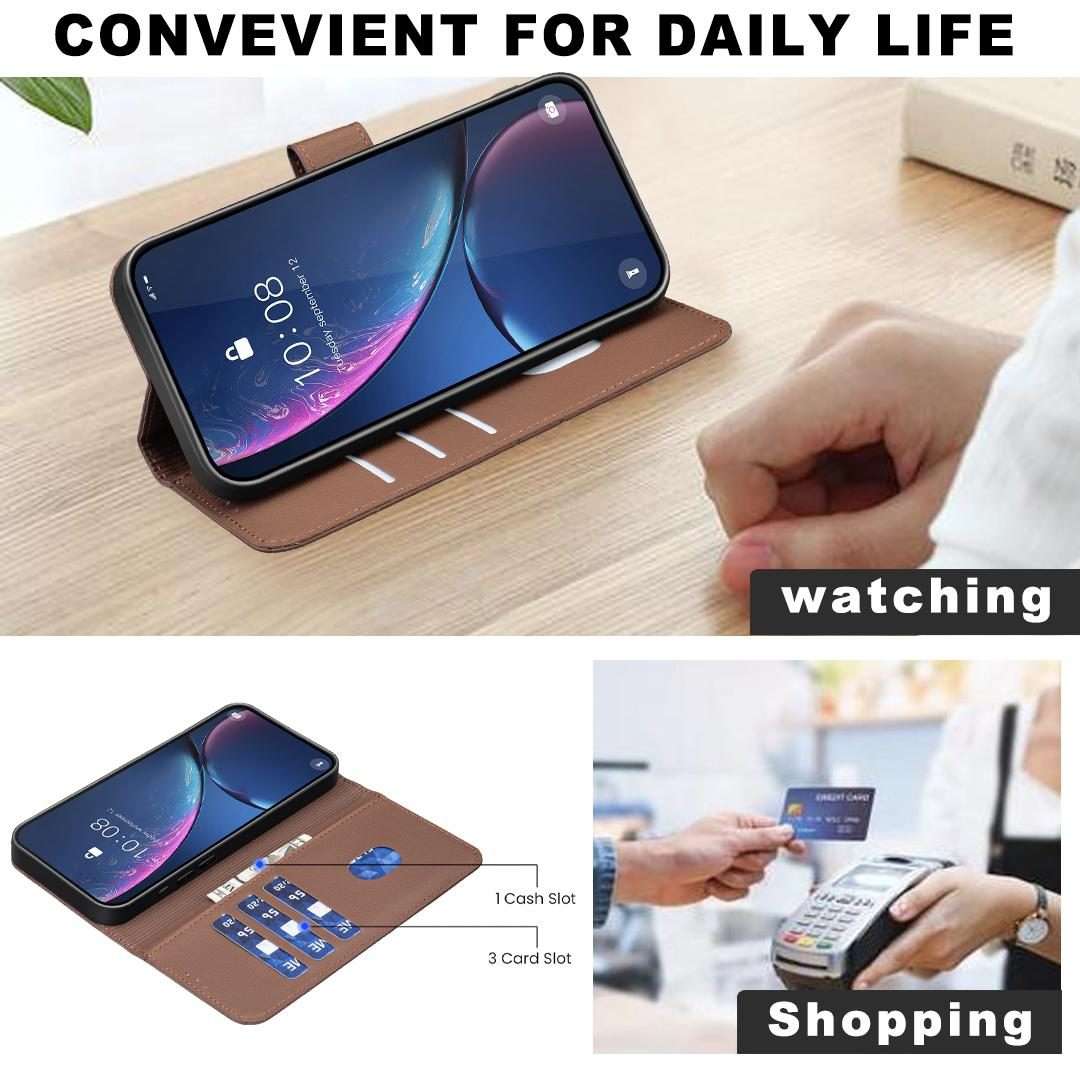 For iPhone 17 Pro Max Geometric Pattern RFID Leather Phone Case(Brown)