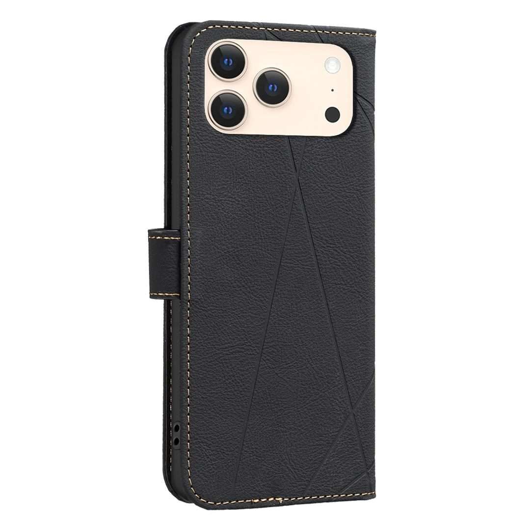 For iPhone 17 Pro Max Geometric Pattern RFID Leather Phone Case(Black)
