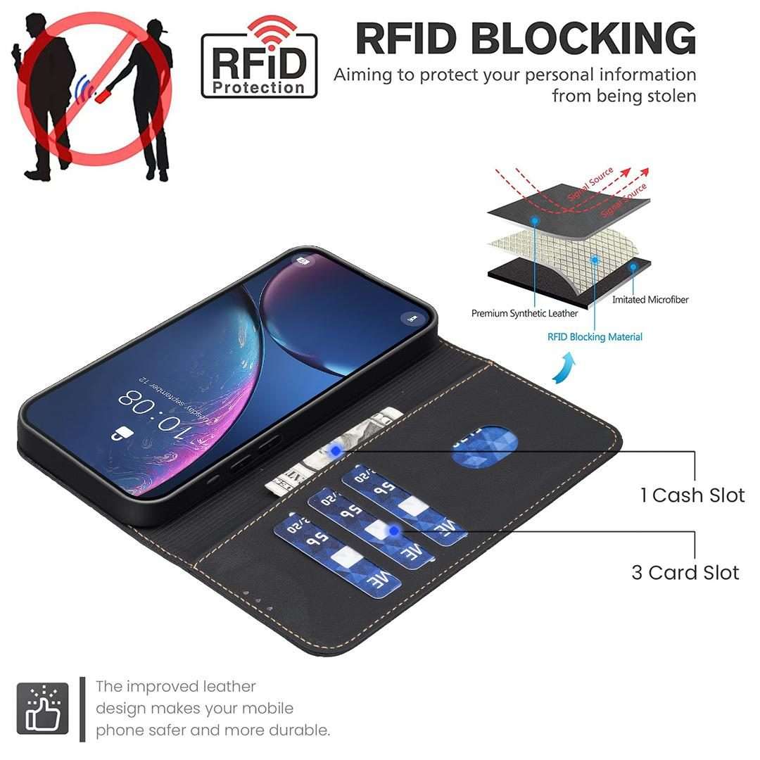For iPhone 17 Pro Max Geometric Pattern RFID Leather Phone Case(Black)