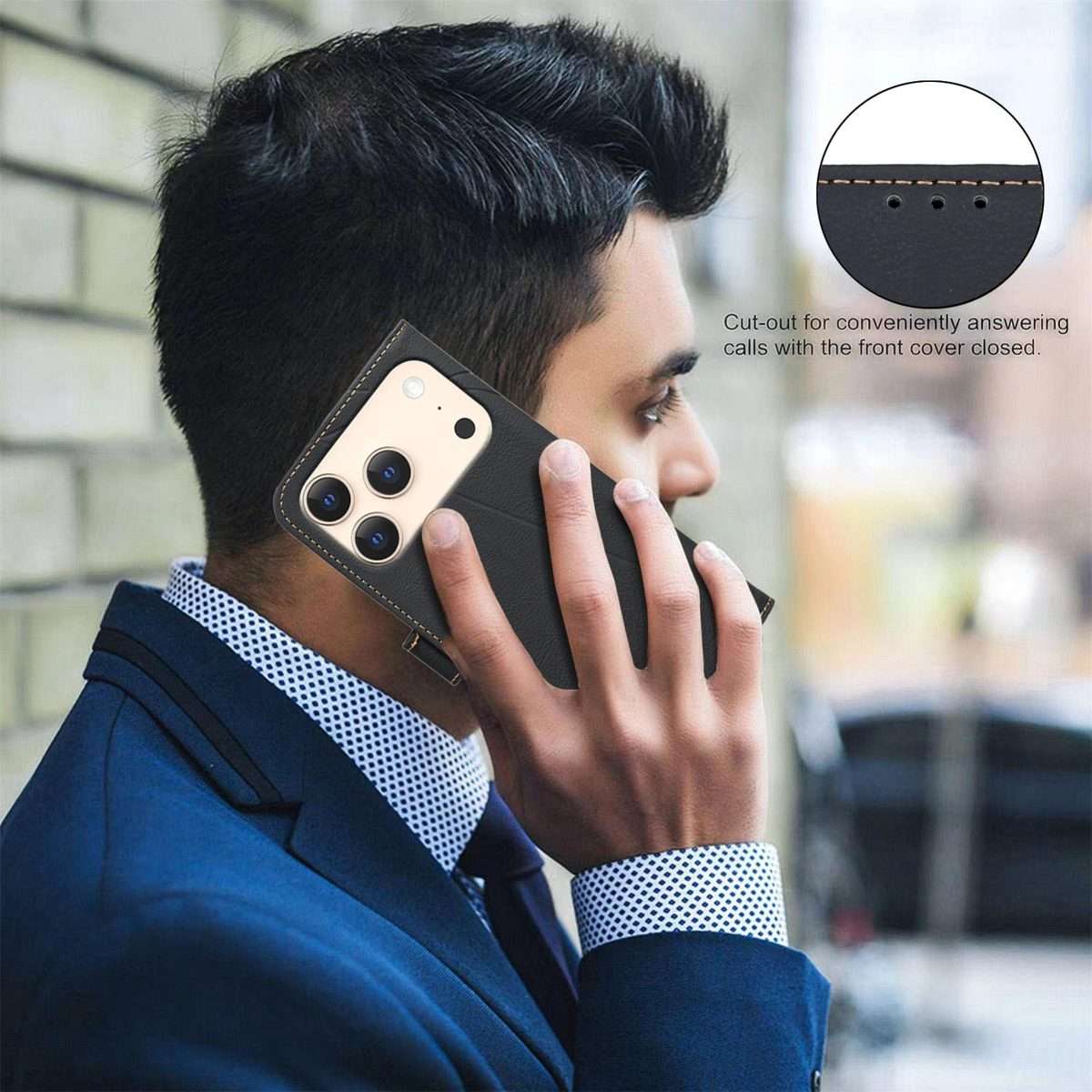 For iPhone 17 Pro Max Geometric Pattern RFID Leather Phone Case(Black)
