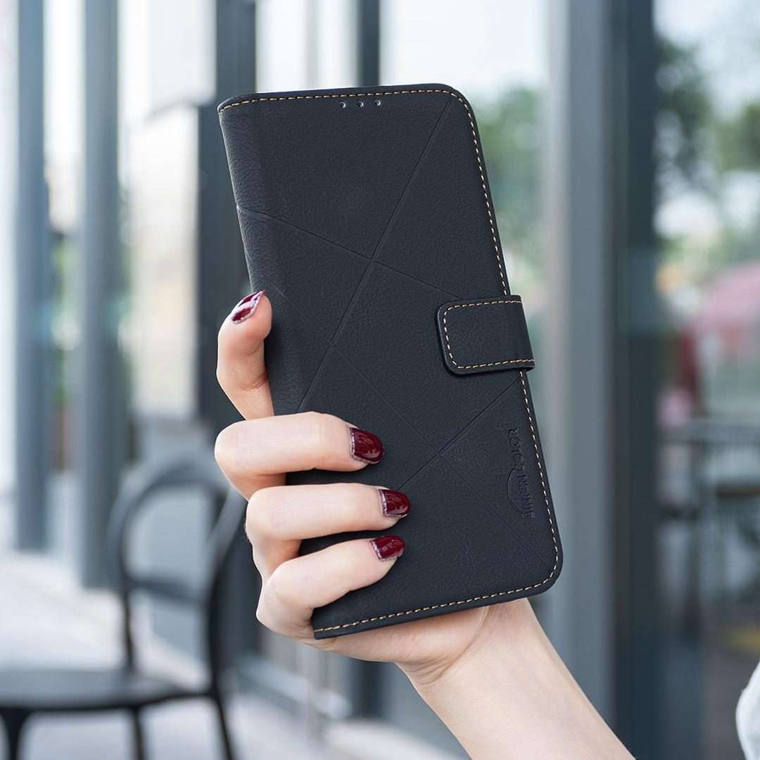 For iPhone 17 Pro Max Geometric Pattern RFID Leather Phone Case(Black)