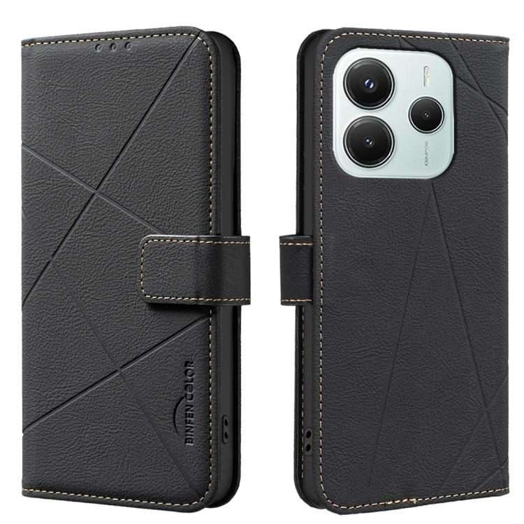 For Redmi Note 14 5G Geometric Pattern RFID Leather Phone Case(Black)