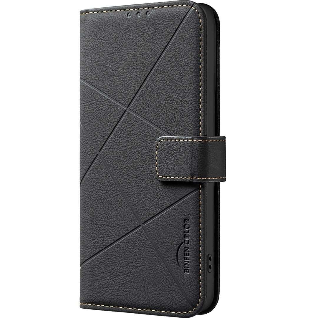 For Redmi Note 14 5G Geometric Pattern RFID Leather Phone Case(Black)