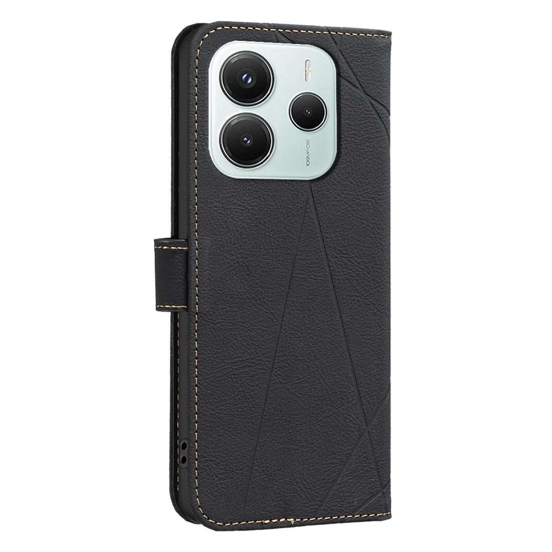 For Redmi Note 14 5G Geometric Pattern RFID Leather Phone Case(Black)