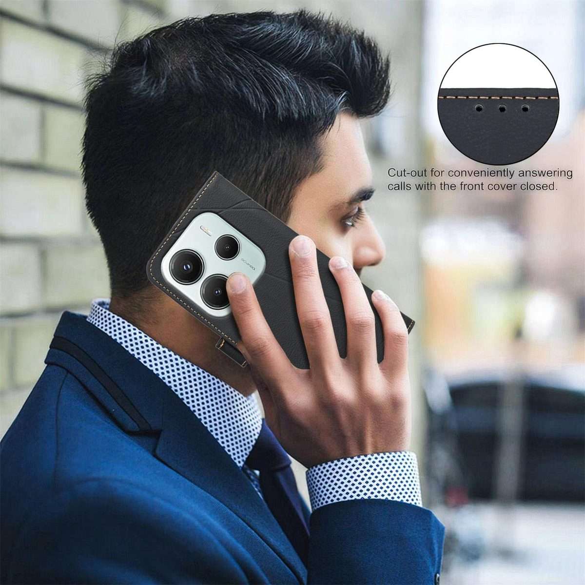 For Redmi Note 14 5G Geometric Pattern RFID Leather Phone Case(Black)