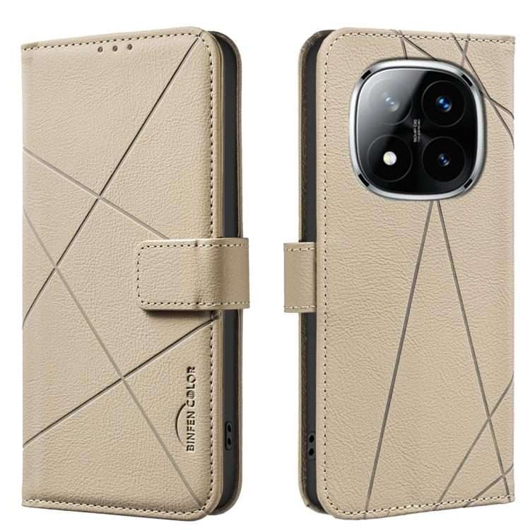 For Redmi Note 14 Pro 5G / 14 Pro+ 5G Geometric Pattern RFID Leather Phone Case(Beige)