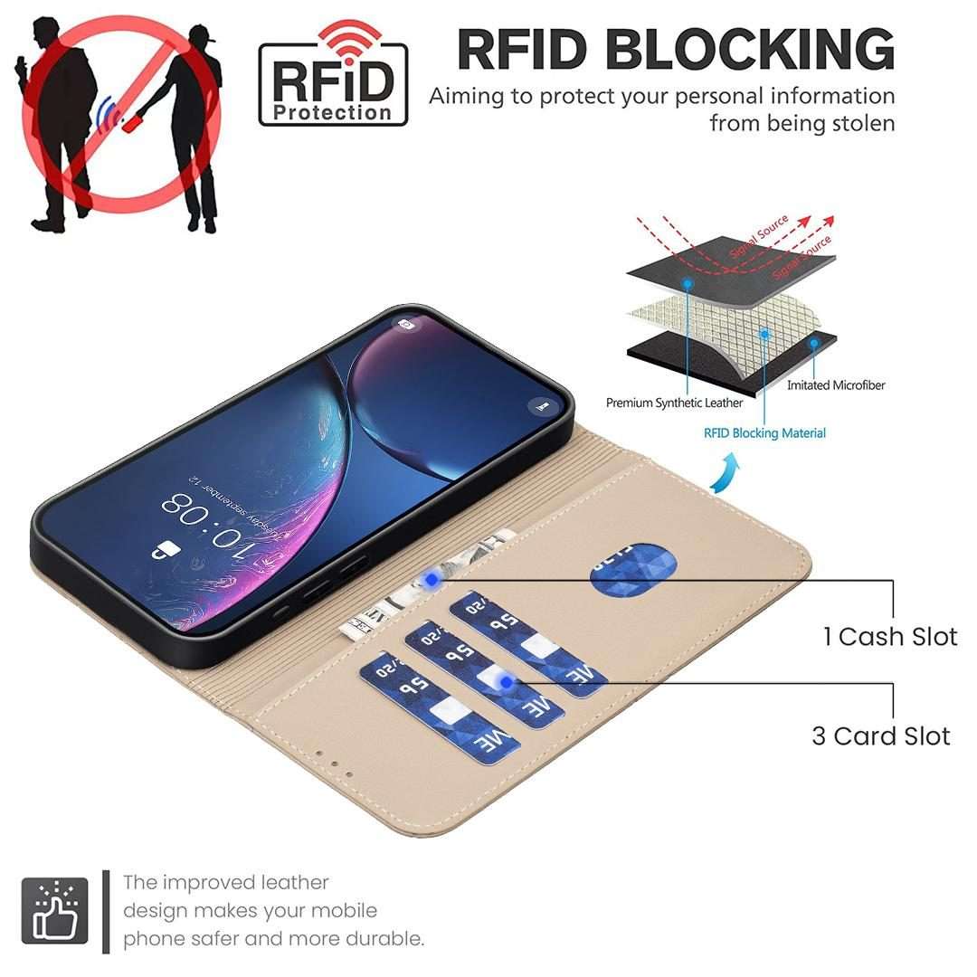 For Redmi Note 14 Pro 5G / 14 Pro+ 5G Geometric Pattern RFID Leather Phone Case(Beige)