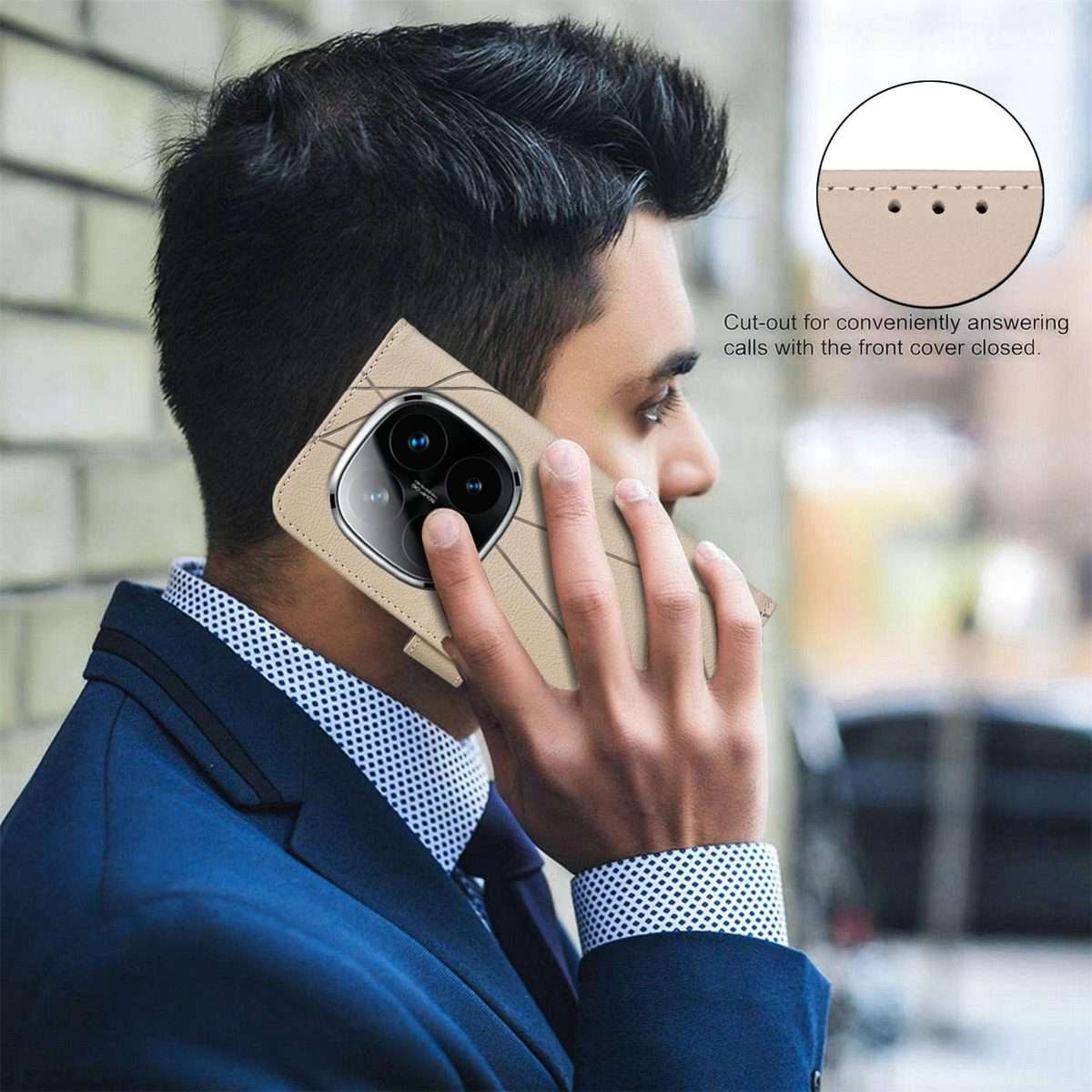 For Redmi Note 14 Pro 5G / 14 Pro+ 5G Geometric Pattern RFID Leather Phone Case(Beige)