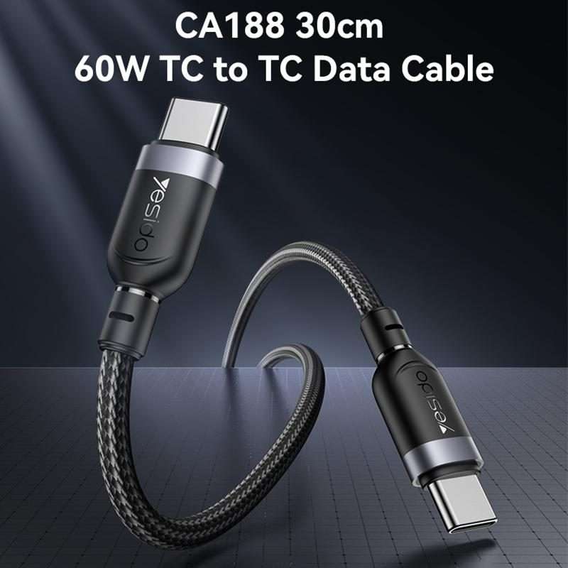 Yesido CA188 60W 3A USB-C / Type-C to Type-C Charging Data Cable, Length:0.3m(Black)