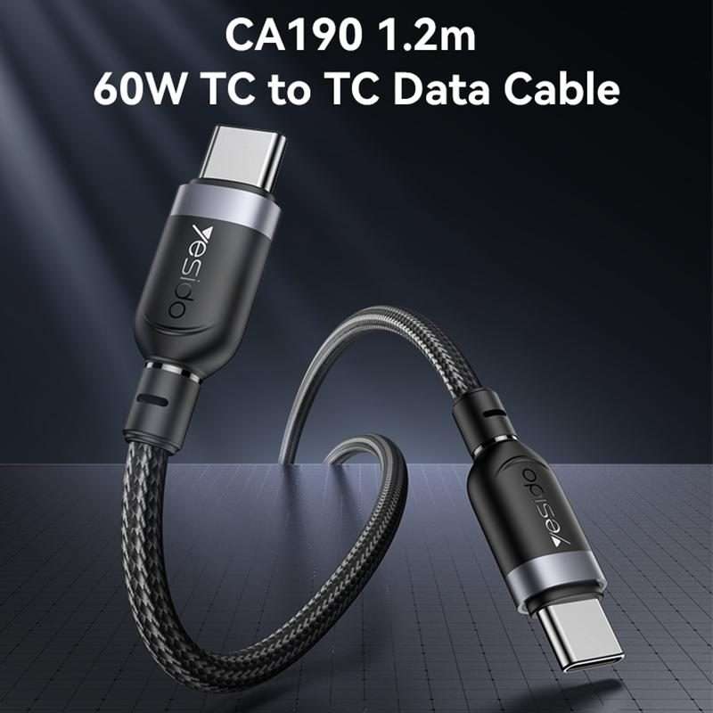 Yesido CA190 60W 3A USB-C / Type-C to Type-C Charging Data Cable, Length:1.2m(Black)