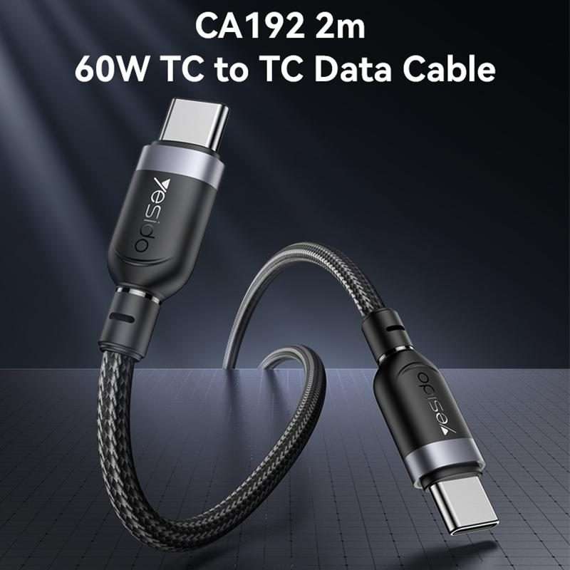 Yesido CA192 60W 3A USB-C / Type-C to Type-C Charging Data Cable, Length:2m(Black)